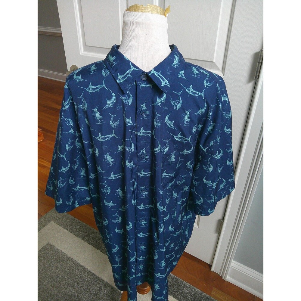 Guy Harvey Performance Vented Shirt Men's XXL Navy   Short Sleeve Fishing